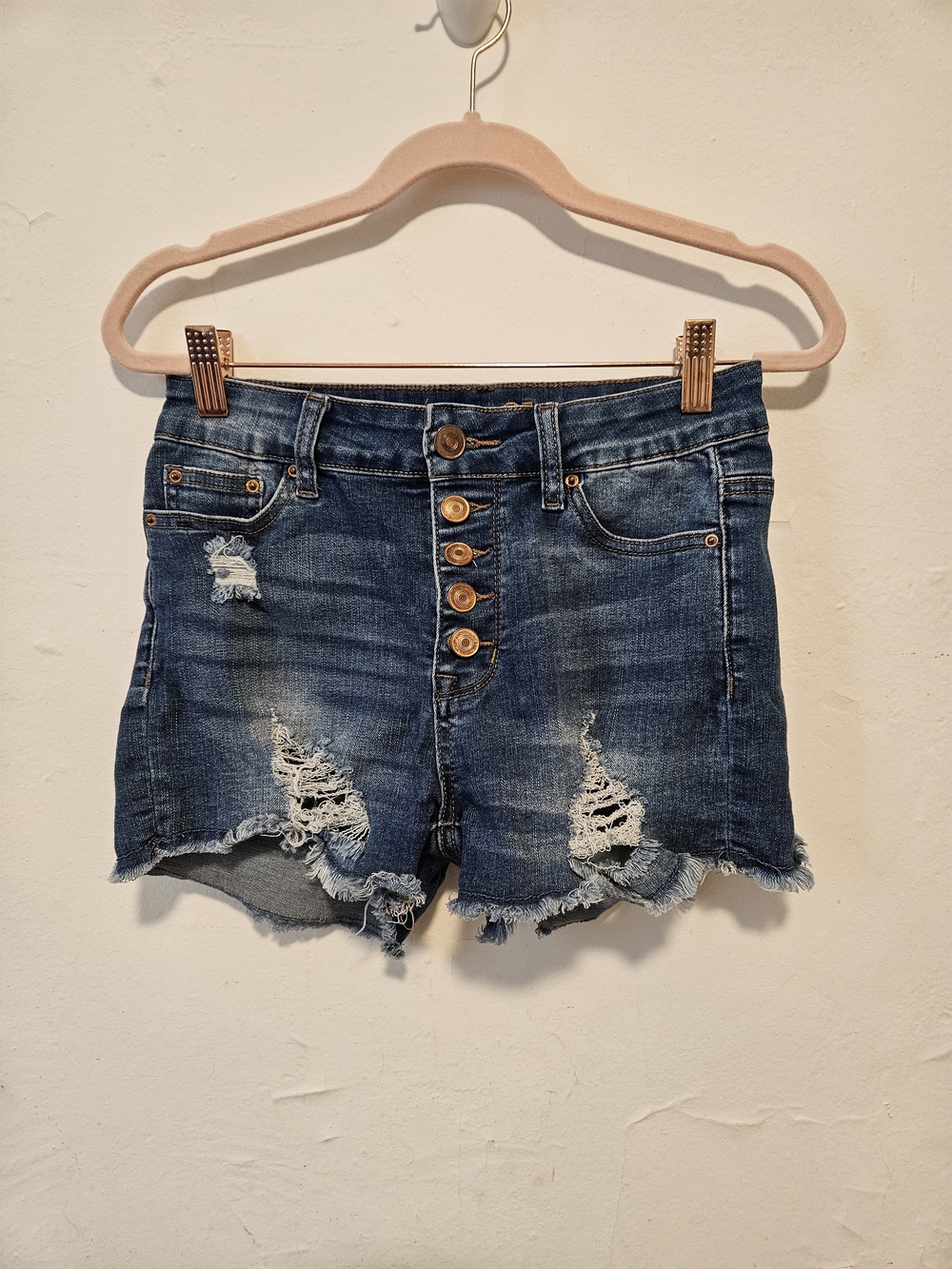 Rue21 Distressed Dark Blue Button-Fly Denim Shorts 4